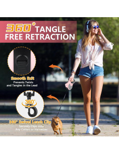 Correa de Perro Retráctil Makife 5m con Linterna LED Rosa 2