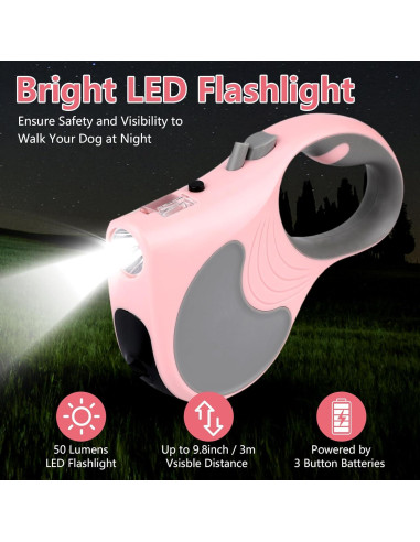 Correa de Perro Retráctil Makife 5m con Linterna LED Rosa