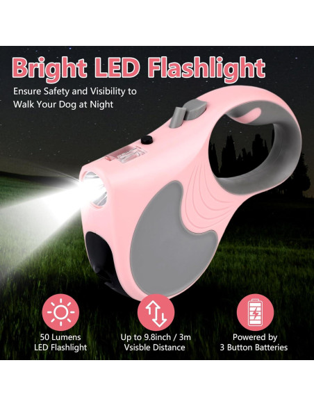 Correa de Perro Retráctil Makife 5m con Linterna LED Rosa
