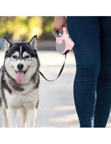 Correa de Perro Retráctil Makife 5m con Linterna LED Rosa
