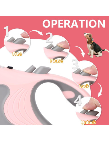 Correa de Perro Retráctil Makife 5m con Linterna LED Rosa