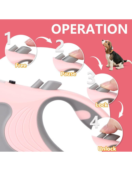 Correa de Perro Retráctil Makife 5m con Linterna LED Rosa