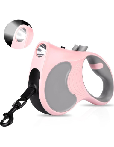Correa de Perro Retráctil Makife 5m con Linterna LED Rosa