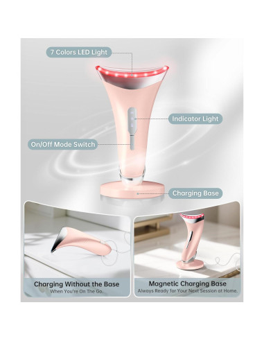 Masajeador Facial LED 7 Colores Baihui MJ-400 Rosa