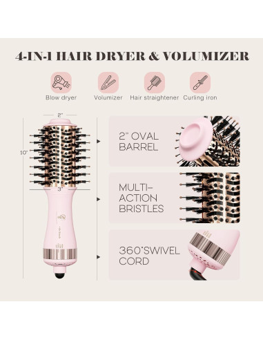 Cepillo Secador de Cabello HAIR TRENDS Doble Voltaje 2" Rosa