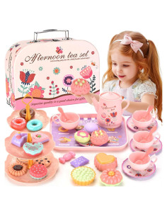 Juego de té de plástico QUN HUI para niñas 3-8 años