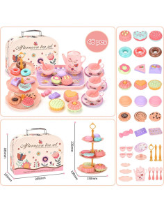 Juego de té de plástico QUN HUI para niñas 3-8 años 2