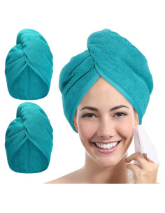 Toalla de Microfibra para el Cabello YoulerTex 2 Pcs Verde Aqua