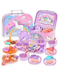 Juego de té de unicornio QUN HUI para niñas 19 piezas