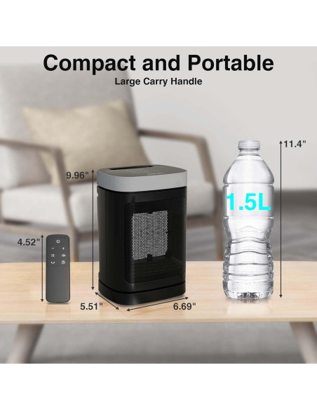 Calentador de espacio eléctrico JIBUFI 1500W portátil con control remoto