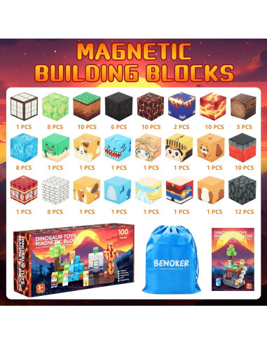 Bloques Magnéticos de Dinosaurio BENOKER 100 Piezas Juguete STEM