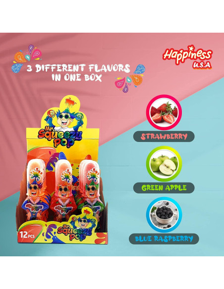 Caramelos Ácidos Happiness USA Sr. Squeezy Pop 12 Piezas