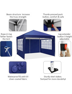 Carpa Plegable COBIZI 10x10m Impermeable con 4 Paredes Laterales 2