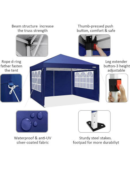 Carpa Plegable COBIZI 10x10m Impermeable con 4 Paredes Laterales