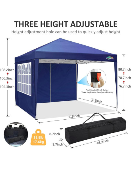 Carpa Plegable COBIZI 10x10m Impermeable con 4 Paredes Laterales