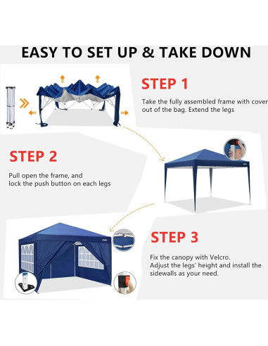 Carpa Plegable COBIZI 10x10m Impermeable con 4 Paredes Laterales