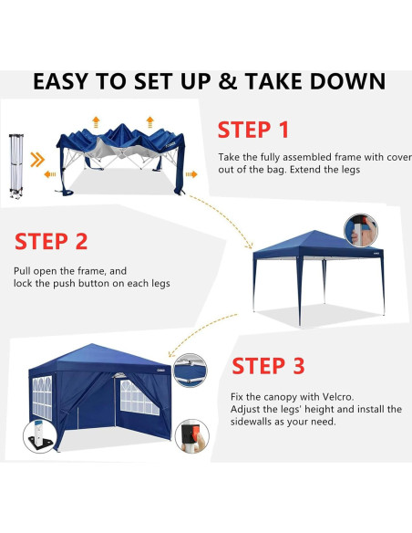 Carpa Plegable COBIZI 10x10m Impermeable con 4 Paredes Laterales