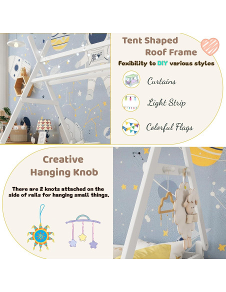 Cama Tipi Gemela MoproBeti con Luz LED y Barandillas Blanca