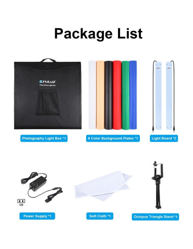 Caja de Luz Fotográfica PULUZ 60x60cm con 6 Fondos y LED