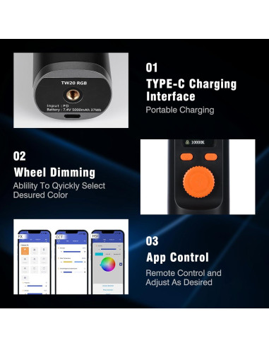 Varita de Luz LED RGB RONKOEN 2800K-10000K Control Remoto