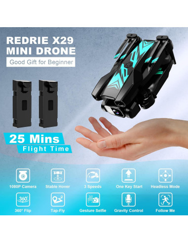 Mini Drone REDRIE X29 con Cámara 1080P y 2 Baterías