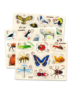 Rompecabezas de Madera QUOKKA 3 en 1 para Niños 1-3 Años