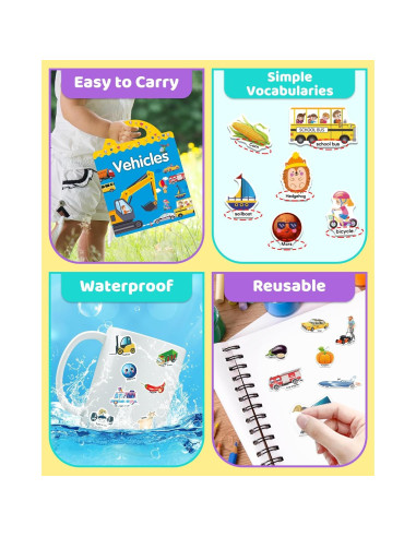 Libros de Pegatinas Reutilizables Benresive 3 Temas para Niños