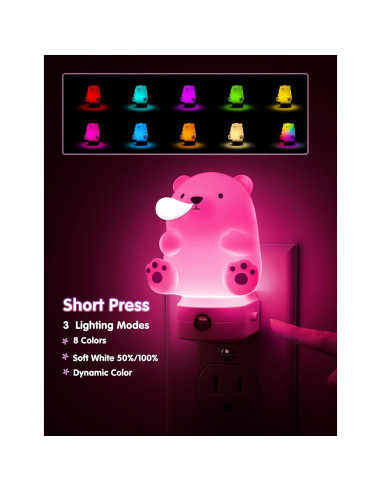 Luz Nocturna 3D Oso LOHAS LED para Niños, RGB y Blanco 3000K