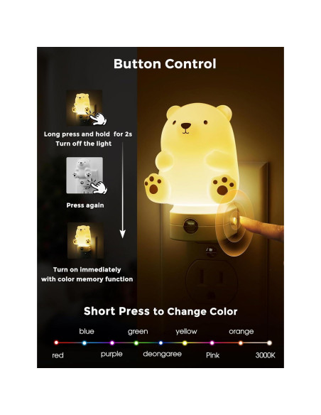 Luz Nocturna 3D Oso LOHAS LED para Niños, RGB y Blanco 3000K