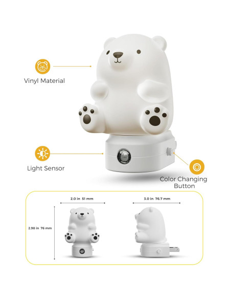 Luz Nocturna 3D Oso LOHAS LED para Niños, RGB y Blanco 3000K