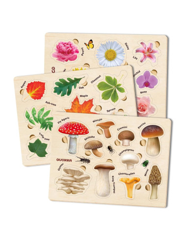 Rompecabezas de Madera QUOKKA - Set de 3 Juguetes Montessori para Niños 1-5 Años