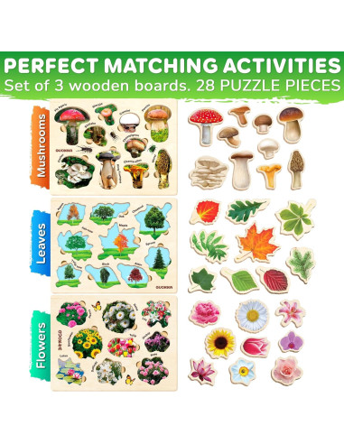 Rompecabezas de Madera QUOKKA - Set de 3 Juguetes Montessori para Niños 1-5 Años