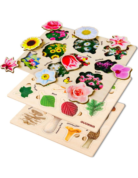 Rompecabezas de Madera QUOKKA - Set de 3 Juguetes Montessori para Niños 1-5 Años