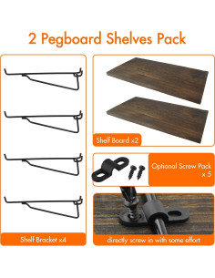 Estantes de Madera G.CORE 2 Pack para Tablero Perforado 36x18.5cm 2