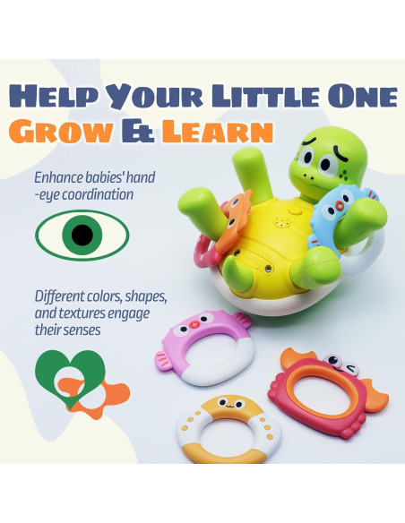 Juguete de Baño Tortuga Recargable Sizobi con 5 Anillos