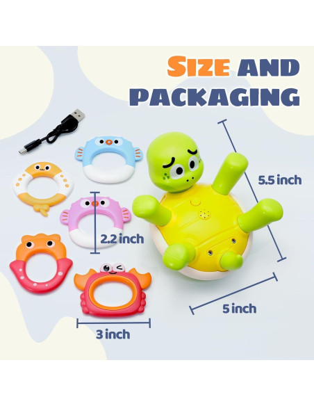 Juguete de Baño Tortuga Recargable Sizobi con 5 Anillos
