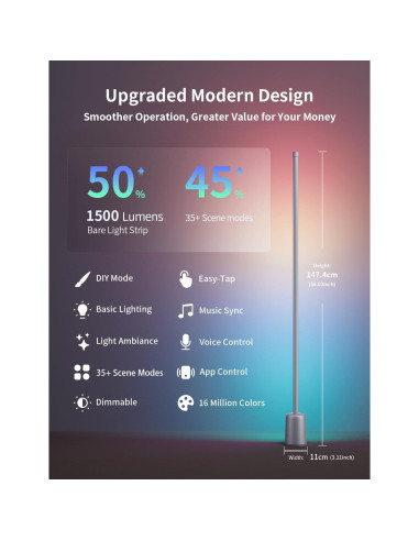 Lámpara de Esquina LED Ailofy 1500lm RGBW Control App Alexa