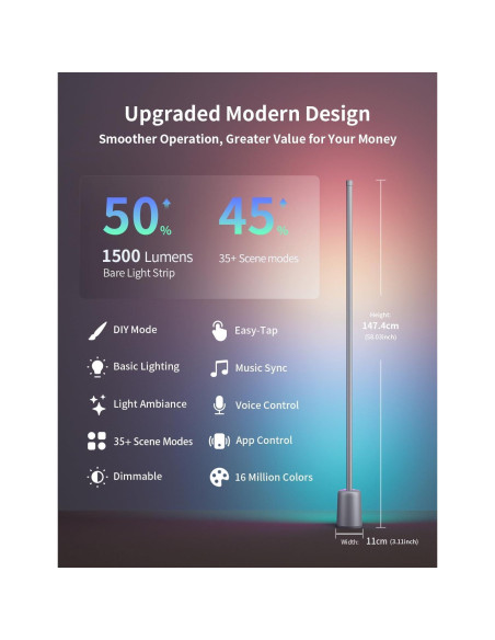 Lámpara de Esquina LED Ailofy 1500lm RGBW Control App Alexa