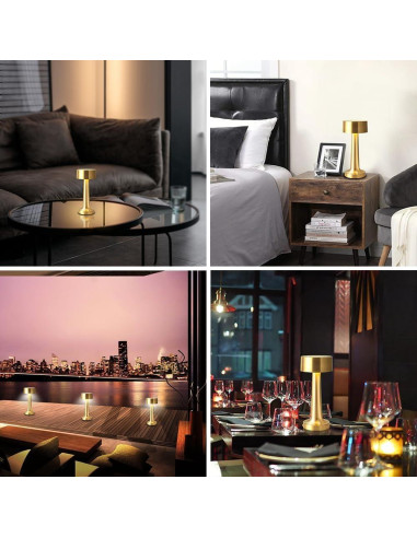 Lámpara de Mesa LED Portátil HPUFKOT Oro Metálico 3 Niveles