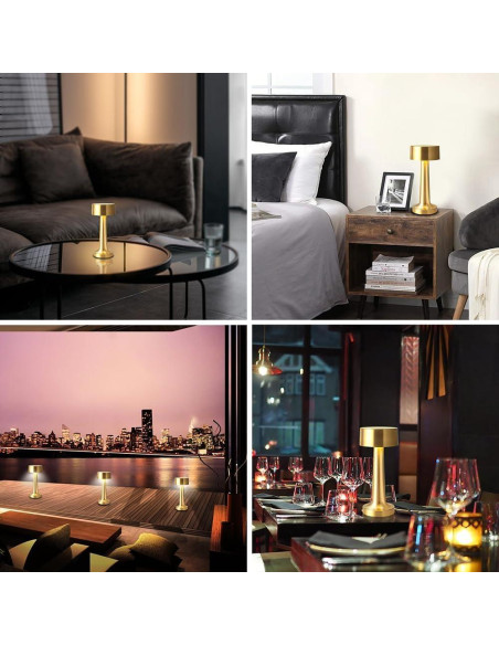 Lámpara de Mesa LED Portátil HPUFKOT Oro Metálico 3 Niveles