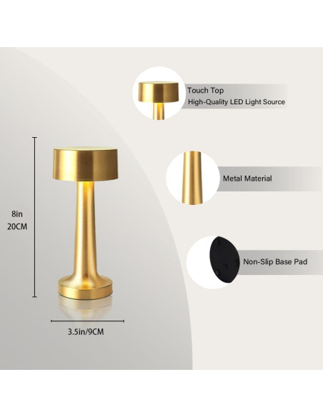 Lámpara de Mesa LED Portátil HPUFKOT Oro Metálico 3 Niveles