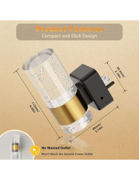 Luz Nocturna LED JandCase 3000K Regulable 2 Paquete