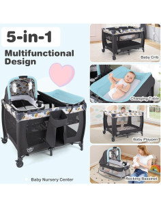 Cuna portátil 5 en 1 BABY JOY con cambiador y moisés azul 2