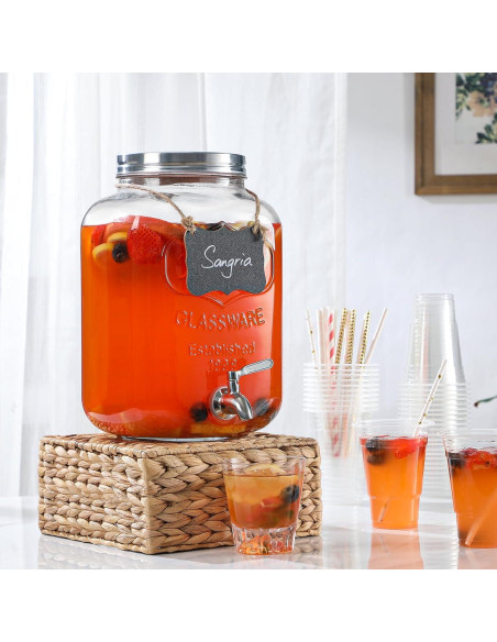Dispensador de Bebidas de Vidrio NETANY 2 Galones con Grifo Inoxidable