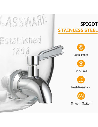 Dispensador de Bebidas de Vidrio NETANY 2 Galones con Grifo Inoxidable