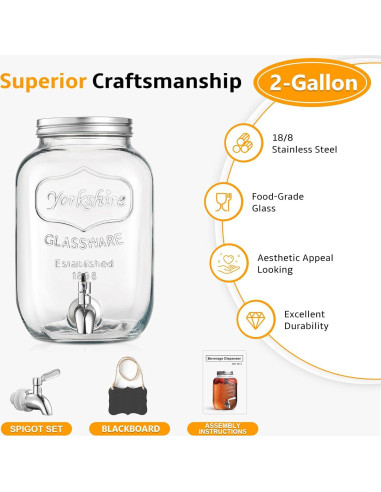 Dispensador de Bebidas de Vidrio NETANY 2 Galones con Grifo Inoxidable