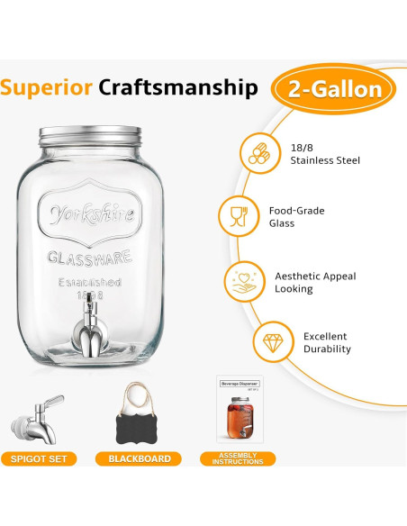 Dispensador de Bebidas de Vidrio NETANY 2 Galones con Grifo Inoxidable