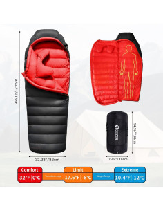 Saco de Dormir QEZER Plumas 620FP 0C Ultraligero Negro 2