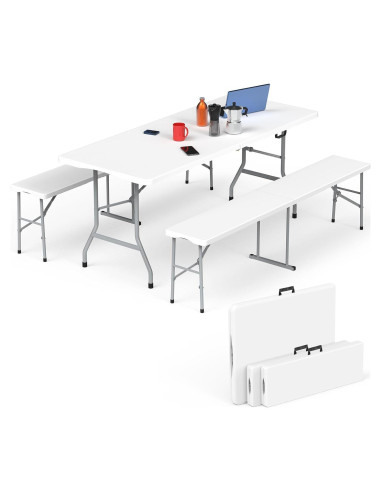 Conjunto de Mesa Plegable HLPB 180x71 cm con 2 Bancos