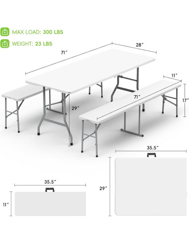 Conjunto de Mesa Plegable HLPB 180x71 cm con 2 Bancos